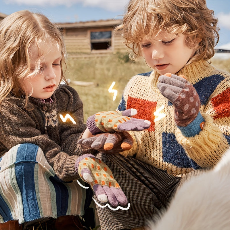 Kids Knitted Touch Screen Gloves for Spring Autumn Winter, Boys Girls Warm Glove