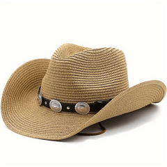 Boho Cowboy Straw Hat for Beach, Versatile Sun Hat