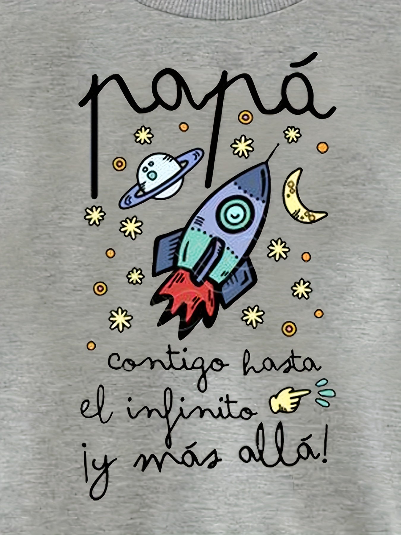 Space Rocket Print Boys Sweatshirt Crew Neck Tops