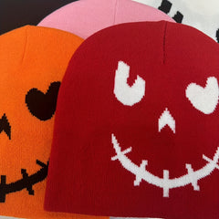 Funny Expression Windproof Knit Beanie Hat With Pirate Skull Print