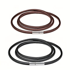 3mm Wax Leather Cord Choker Necklace Stainless Steel Clasp Thin 16 30 Mens