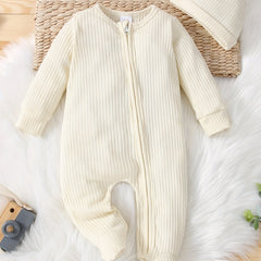 2pcs Baby Unisex Zipper Romper & Hat Set