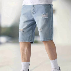 Men's Ripped Denim Shorts: Casual Street Style Distressed Denim Shorts
