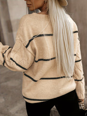 Women's Striped Long Sleeve Knitted Pullover Jumper