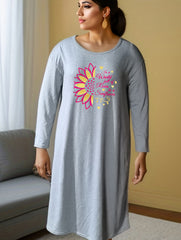 Sunflower & Letter Graphic Long Sleeve Tee Home Dress