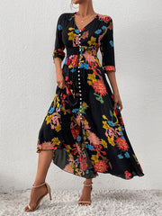 Floral Print Dress V Neck Short Sleeve Dress Casual Every Dress Women's Clothing