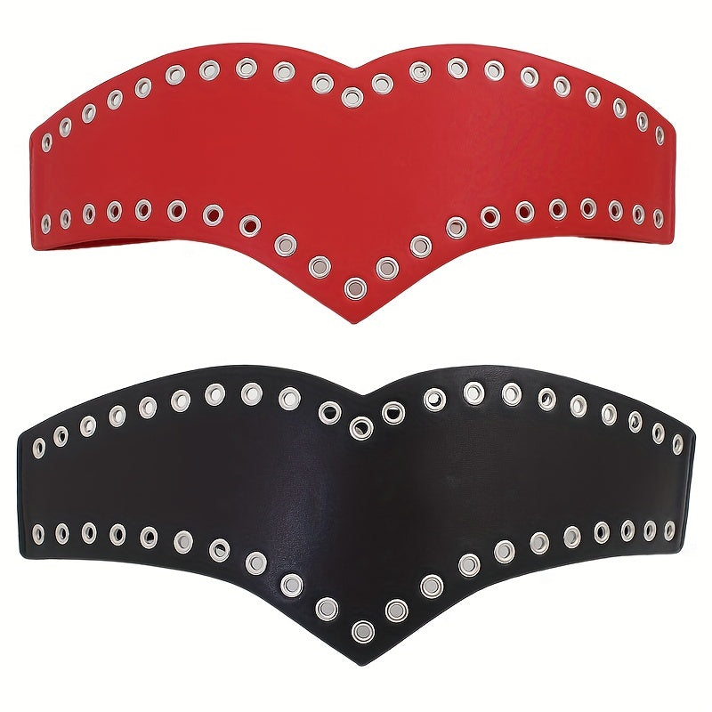 Women Wide Stretch Belt PU Leather Metal Hollow Corset Belt