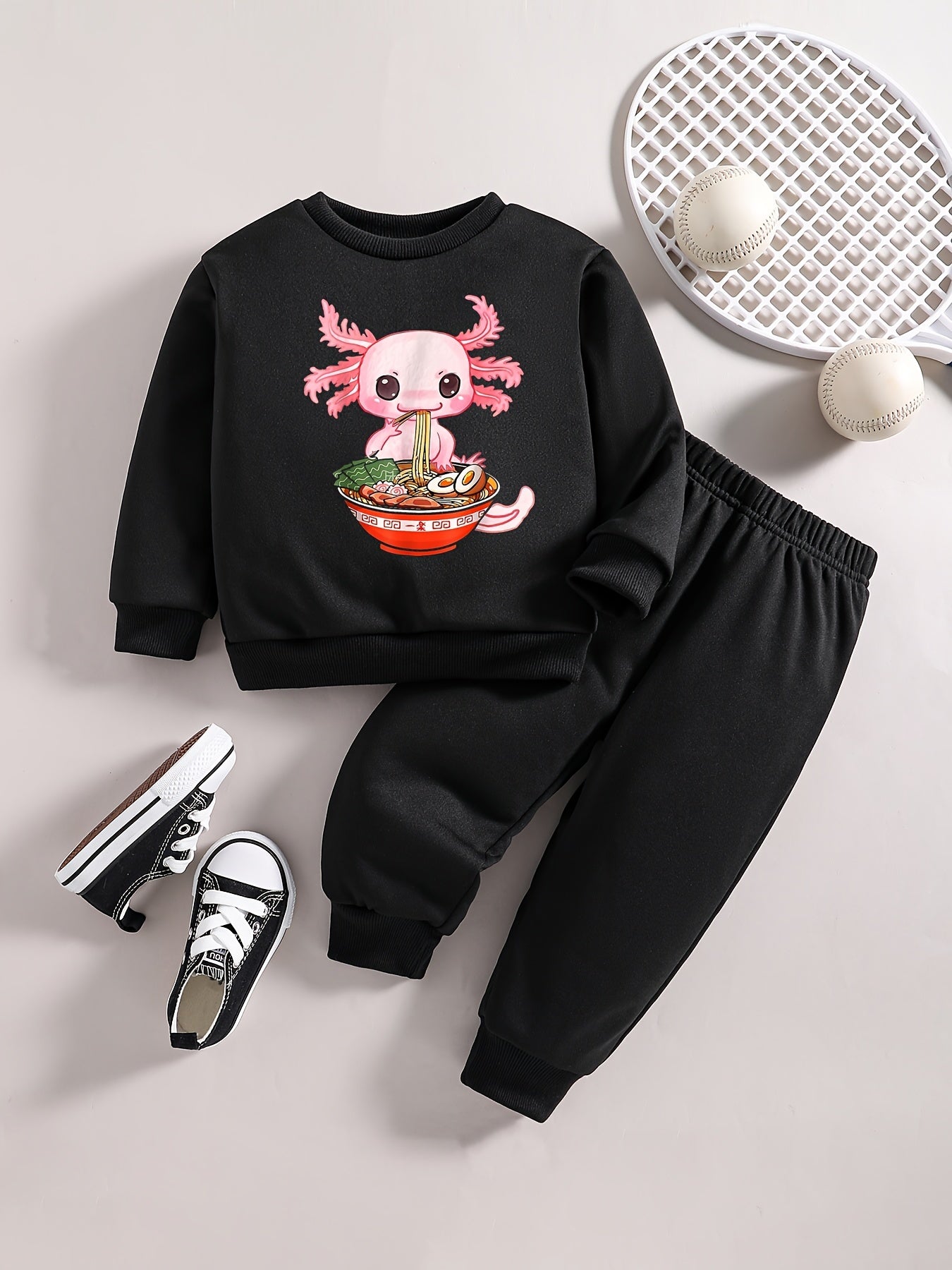 Baby Girl Cartoon Noodles Graphic Sweatshirt Top Pants Set