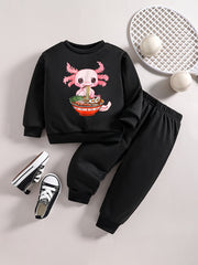 Baby Girl Cartoon Noodles Graphic Sweatshirt Top Pants Set