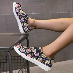 Women's Colorful Skull Print Canvas Shoes Casual Lace Up Outdoor Sneakers