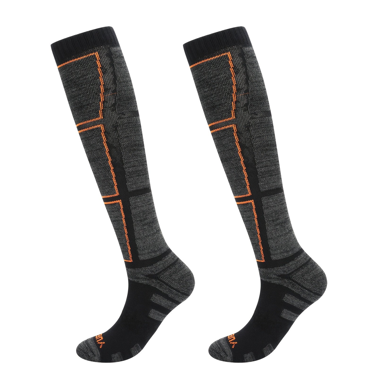Men's Ski Socks 2 Pairs Moisture Wicking Thermal Knee High Winter Sports Socks