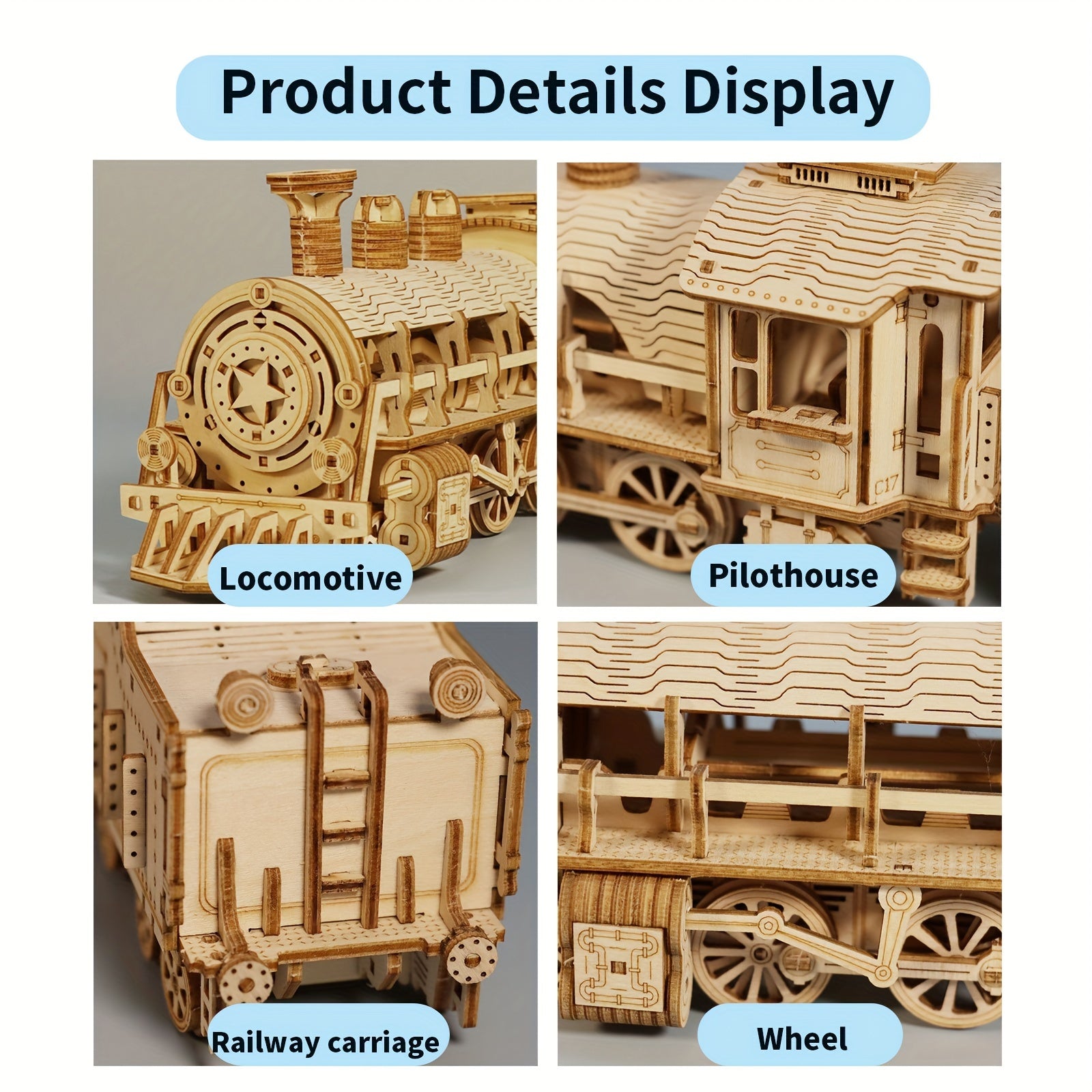 3D Wooden Puzzle Mechanical Train Model Kits Brain Teaser Puzzles