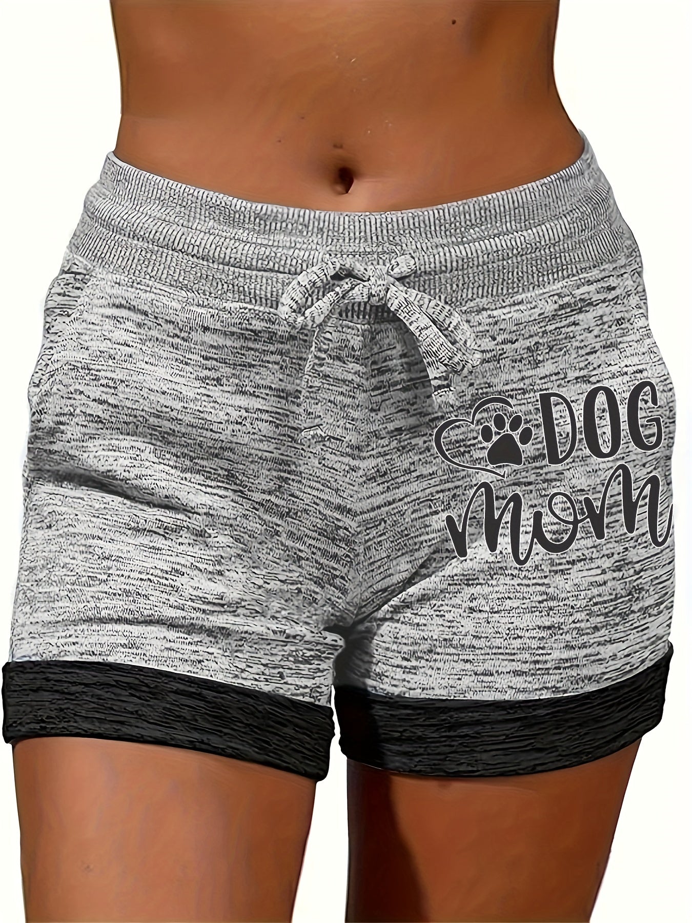 Dog Paw & Letter Print Drawstring Shorts with Pockets