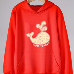 Girls Cartoon Whale Print Hoodies Comfy Hooded Pullover Top