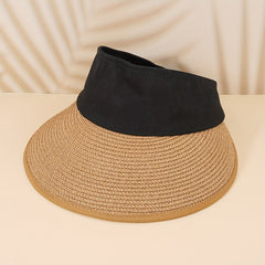 Casual Wide Brim Straw Sun Visor Ponytail Hat