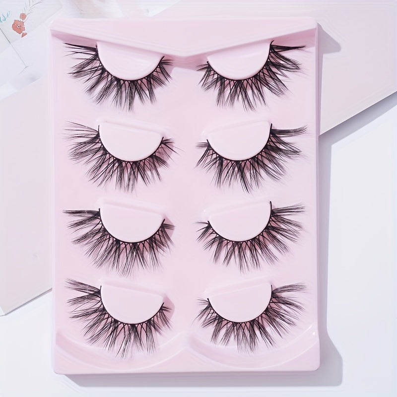 4 Pairs Fishtail False Eyelashes 18mm Tail Fluffy Volumized Cross Lashes