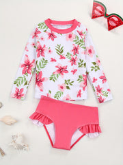 Toddler Girls Bikini Tankini Swimsuit Floral Long Sleeve Top & Ruffle Shorts Set