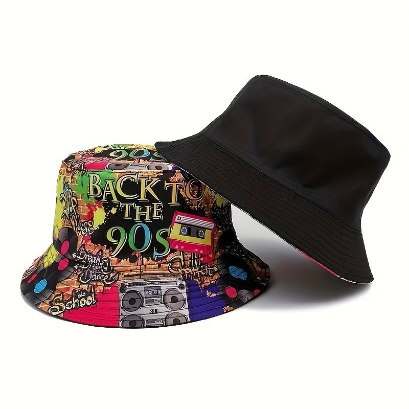 Retro 80s 90s Graffiti Tape Bucket Hat Sun Protection Hip hop Hat
