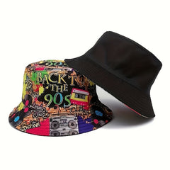Retro 80s 90s Graffiti Tape Bucket Hat Sun Protection Hip hop Hat