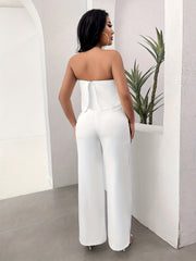 Off Shoulder Slim Jumpsuit Solid Tube Jumpsuit Women's Clothing