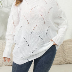 Casual Sweater Women's Plus Solid Eyelet Embroidered Bat Sleeve Round