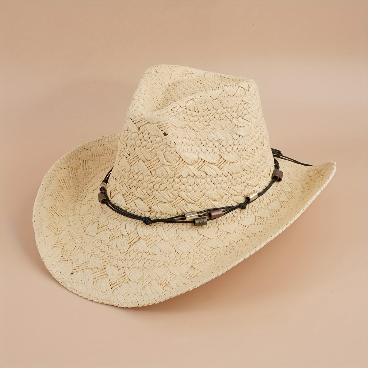Beige Western Cowboy Hat Wide Brim Straw Sun Hats Outdoor Travel Beach Cap