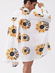 Sunflower Print Long Sleeve Casual Blouse