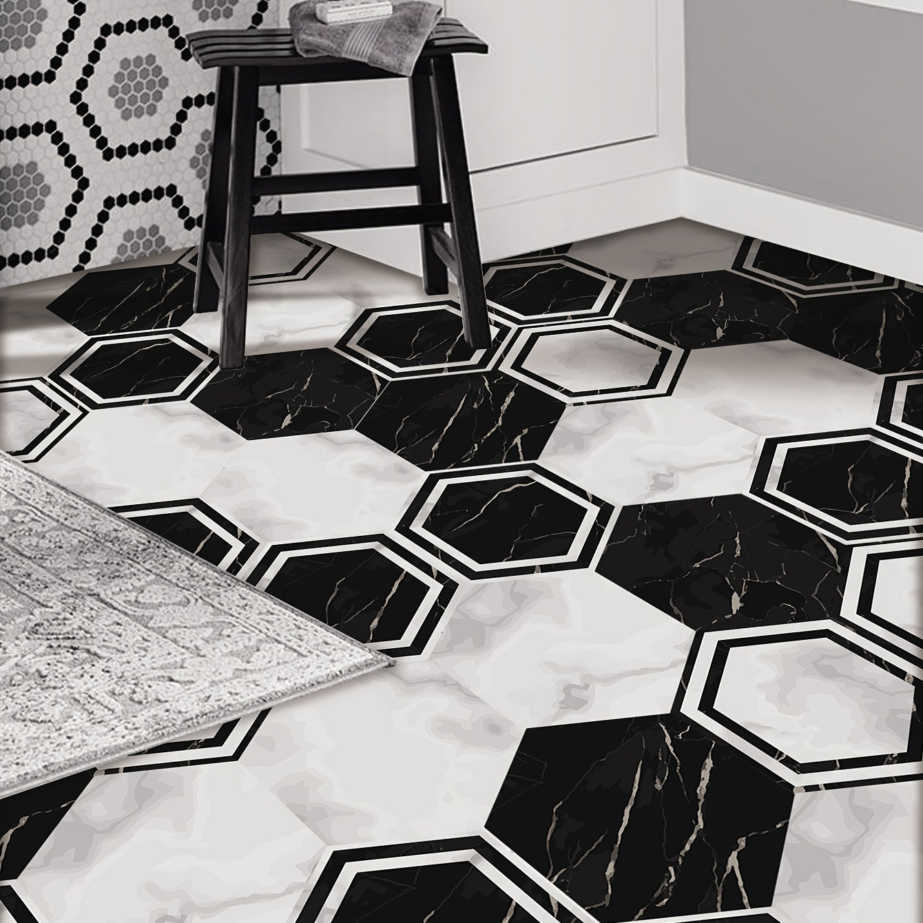 7pcs Marble Hexagon Tile Stickers - Waterproof & Non Slip