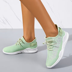 Breathable Lace up Casual Sneakers For Women Letter Pattern Women's Sports Shoes