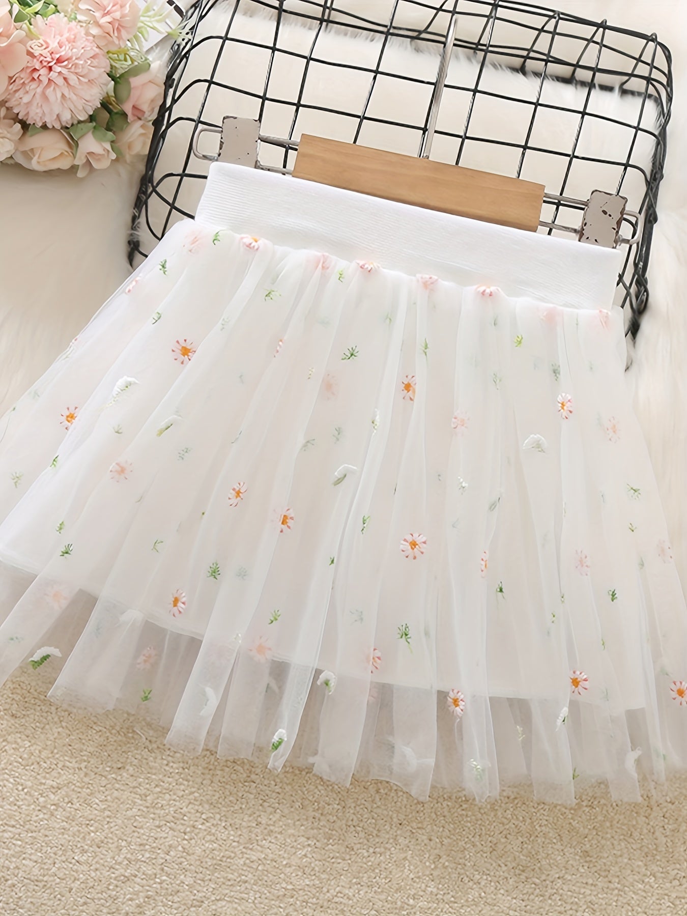 Toddler Girls Flower Embroidery Tutu Skirt Summer Party Dance Training Ballet