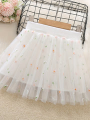 Toddler Girls Flower Embroidery Tutu Skirt Summer Party Dance Training Ballet