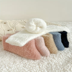 6 Pairs Cozy Fuzzy Warm Women's Socks Solid Soft Stockings Hosiery