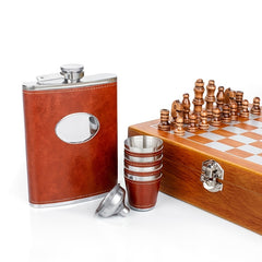 8oz Stainless Steel Hip Flask Wine Cups Funnel Chess Box Set