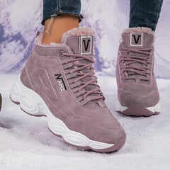 Thick Bottom High Top Snow Boots Round Toe Lace Up Cotton Shoes