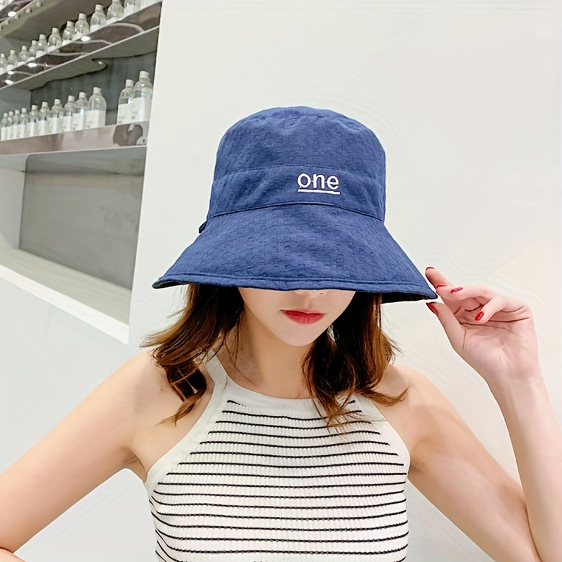 Embroidery Bucket Hat Casual Solid Basin Hat Lightweight Fisherman Cap