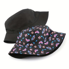 Butterfly Print Reversible Bucket Hat Cotton Fisherman Cap