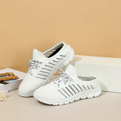 Women's Knitted Sneakers Breathable Lace Up Flat Shoes