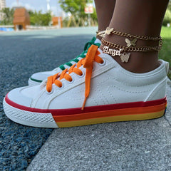 Women's Rainbow Canvas Sneakers Low Top Flat Skate Shoes