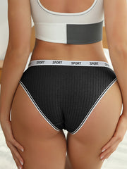 4 Pcs Ribbed Cotton Letter Tape Briefs Pack Women's Underwear
