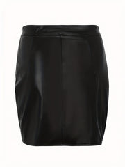 PU Leather Bodycon Pencil Skirts Side Split Mini Skirts