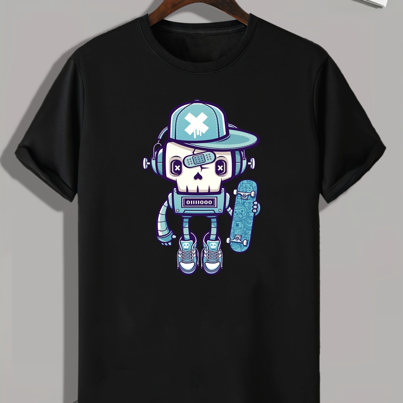 Cartoon Robot Pattern Print Men's Comfy Sports T-shirt Graphic Tee