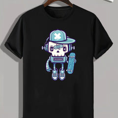 Cartoon Robot Pattern Print Men's Comfy Sports T-shirt Graphic Tee