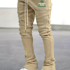 Leaf & Slogan Print Men's Drawstring Jogger Pants