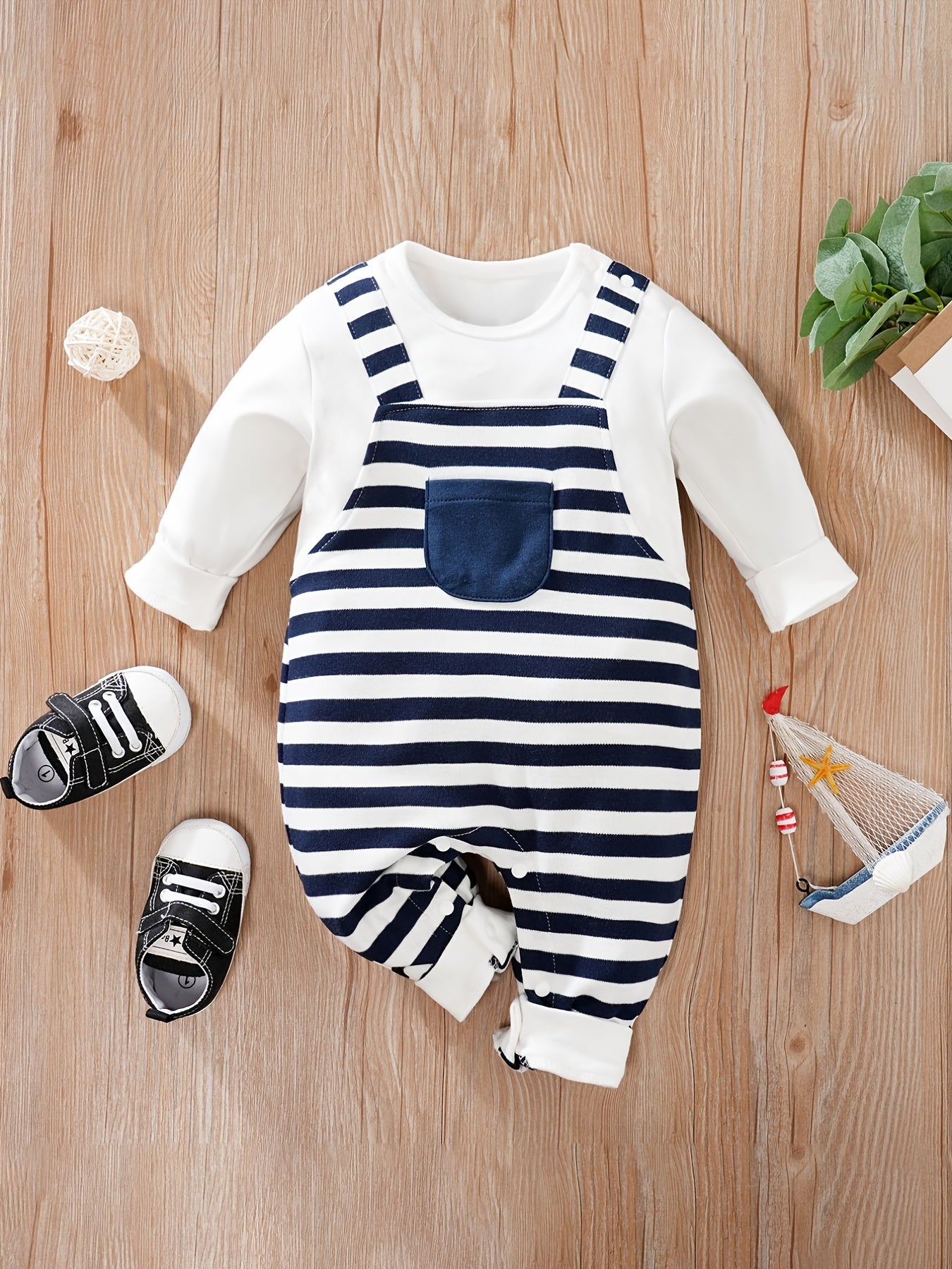 Baby Boys Navy Striped Long Sleeve Bodysuit