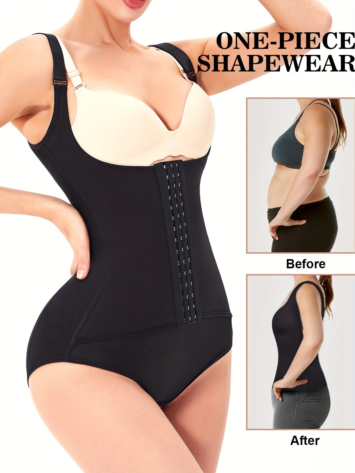 Front Buckle Shaping Bodysuit Tummy Control Butt Lifting Open Bust Body Shaper