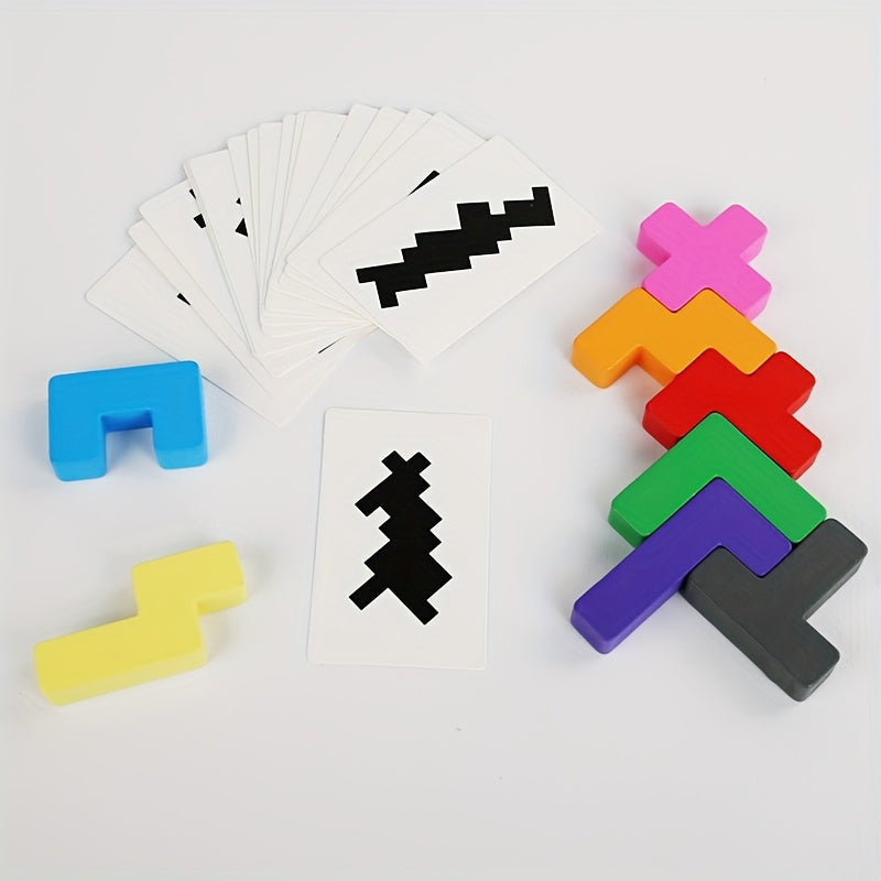 3D Wooden Shadow Matching Puzzle Colorful Cube Brain Teaser