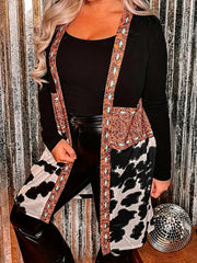Paisley & Cow Print Long Sleeve Boho Cardigan