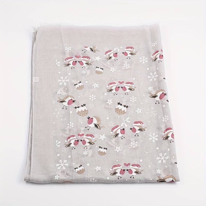 Bird Snowflake Print Scarf Warm Long Shawl for Women