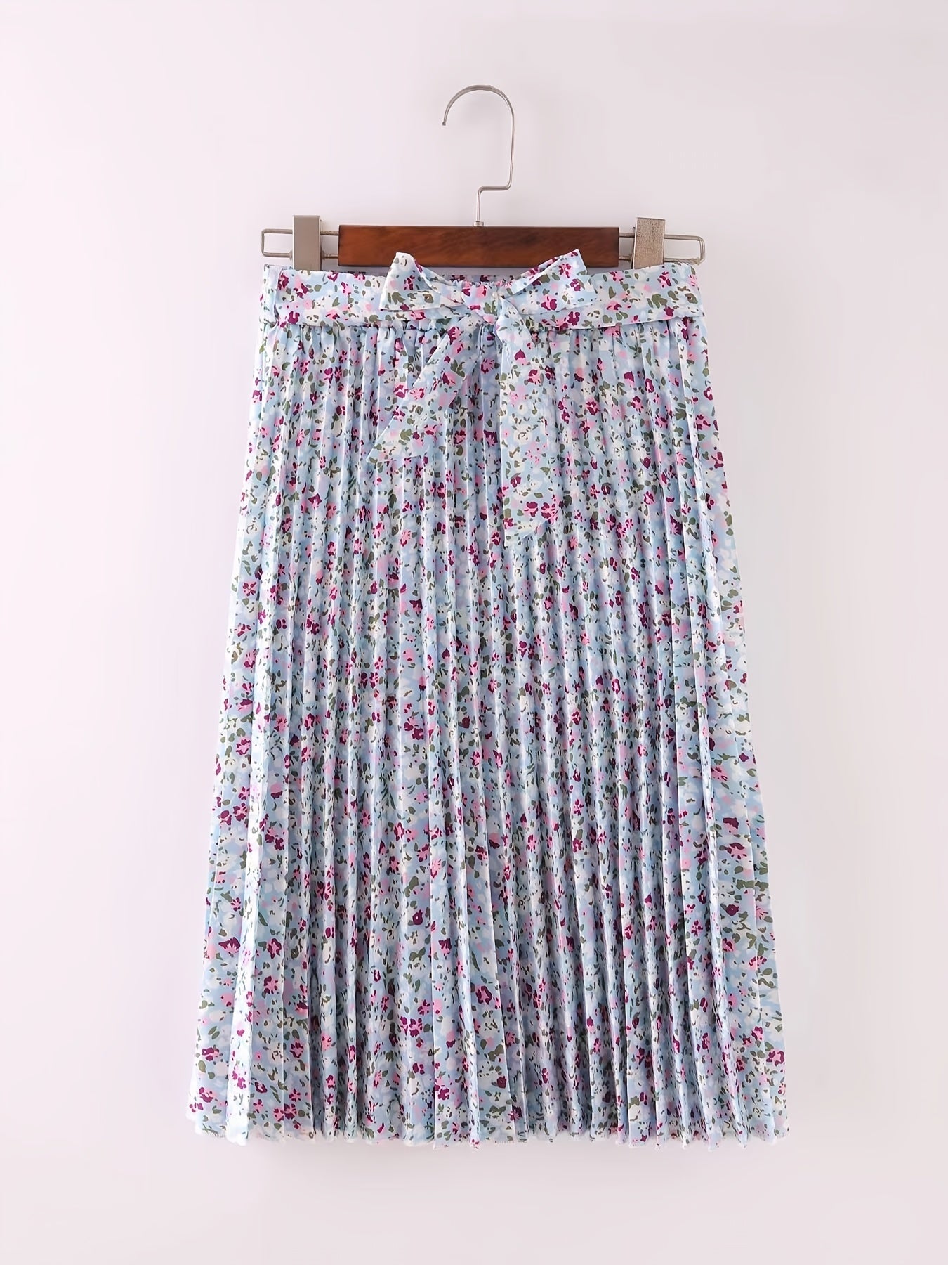 Boho Floral Print Pleated Skirt with Tied Front