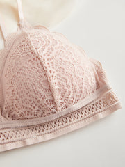 3pcs Lace Bralettes Scalloped Trim Bra Women's Lingerie